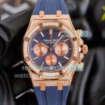 Copy Audemars Piguet Royal Oak Rose Gold Diamond Watch Blue Chronograph Dial 42MM